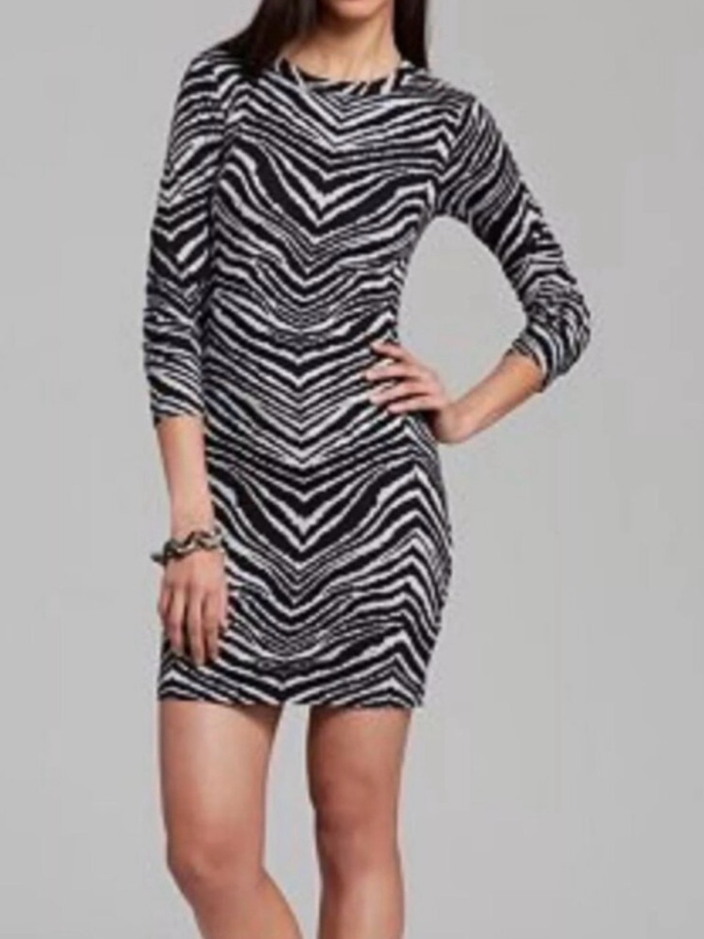 Trina Turk Zebra Print Mini Dress Long Sleeve Black Gray Size Petite S
